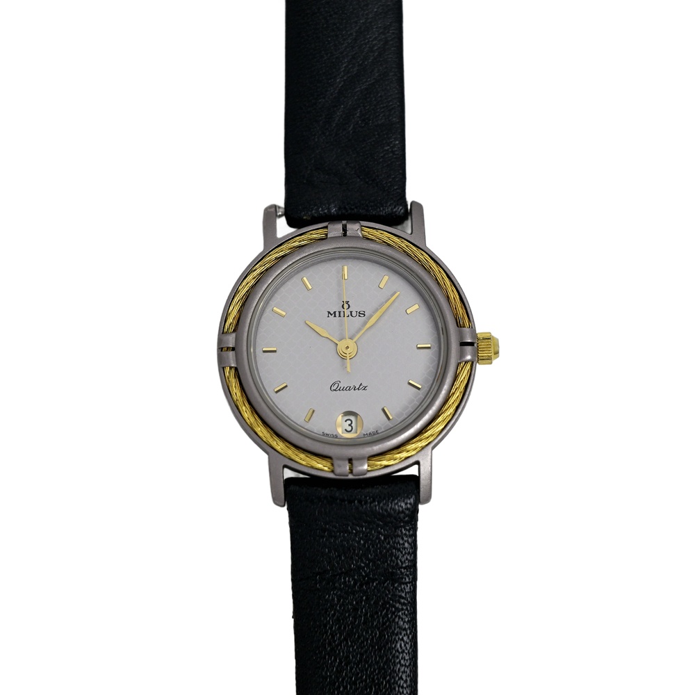 Milus Swiss Made Ladies Vintage 1980's Quartz Braided Gold Bezel 23mm